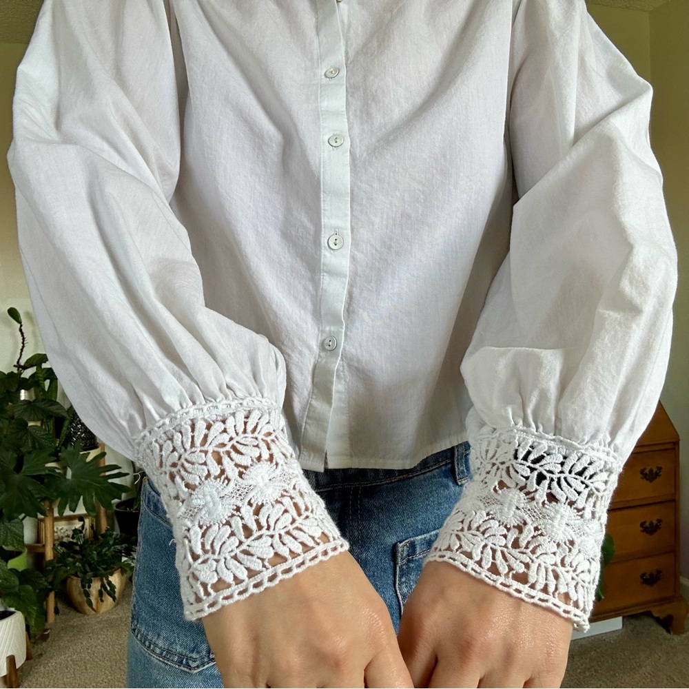 Express Button-Down Puff-Sleeve Blouse - image 3